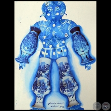 Bailarín chino - Serie AZUL dibujo sobre papel de Ricardo Migliorisi - Año: 2018